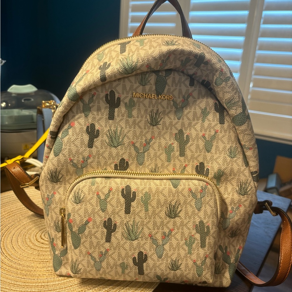 Michael Kors Cream and Brown Backpack with Cactus 🌵 SUPER RARE